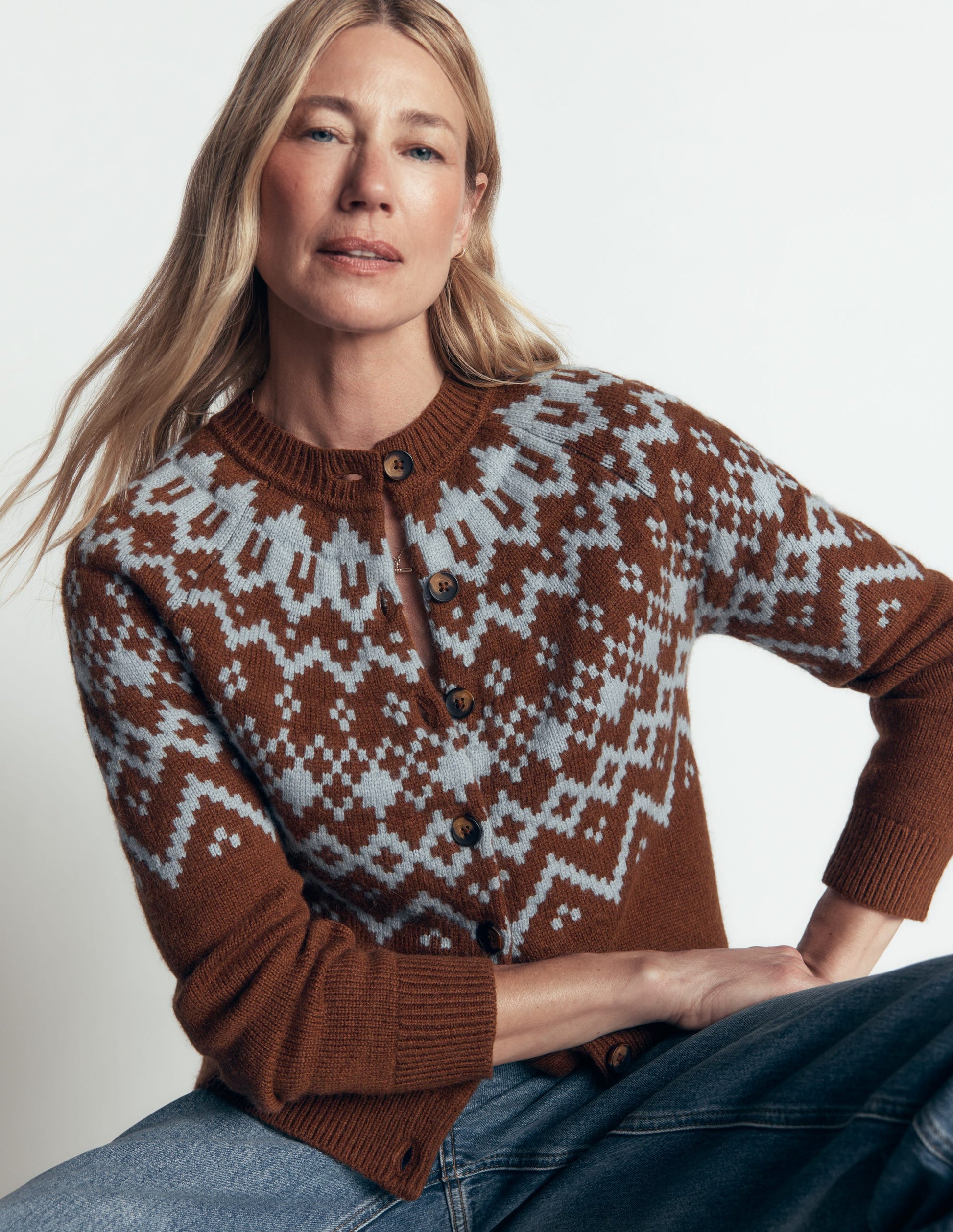 Mae Fair Isle Cardigan-Potting Soil-3