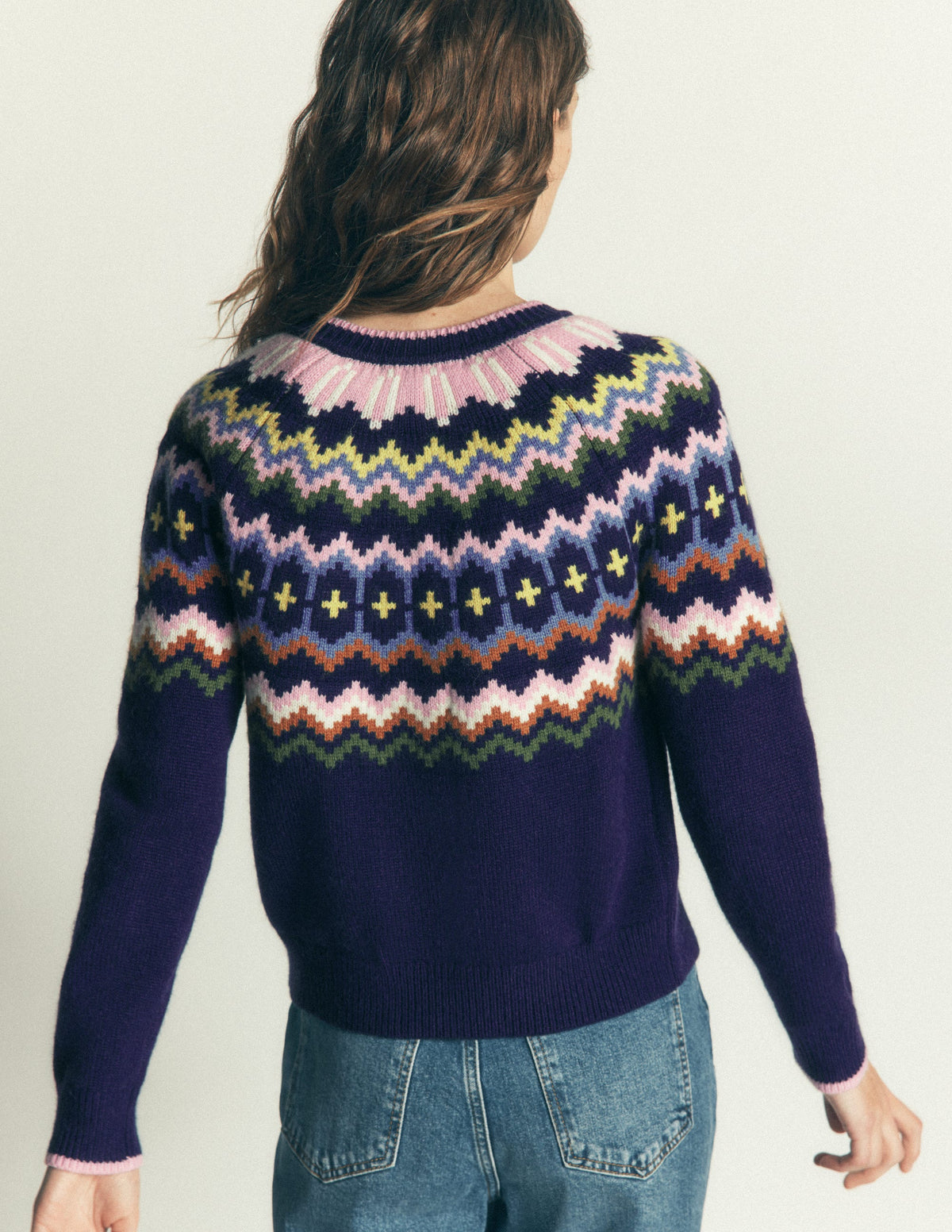 Mae Fair Isle Cardigan-Navy fair isle - Image 4