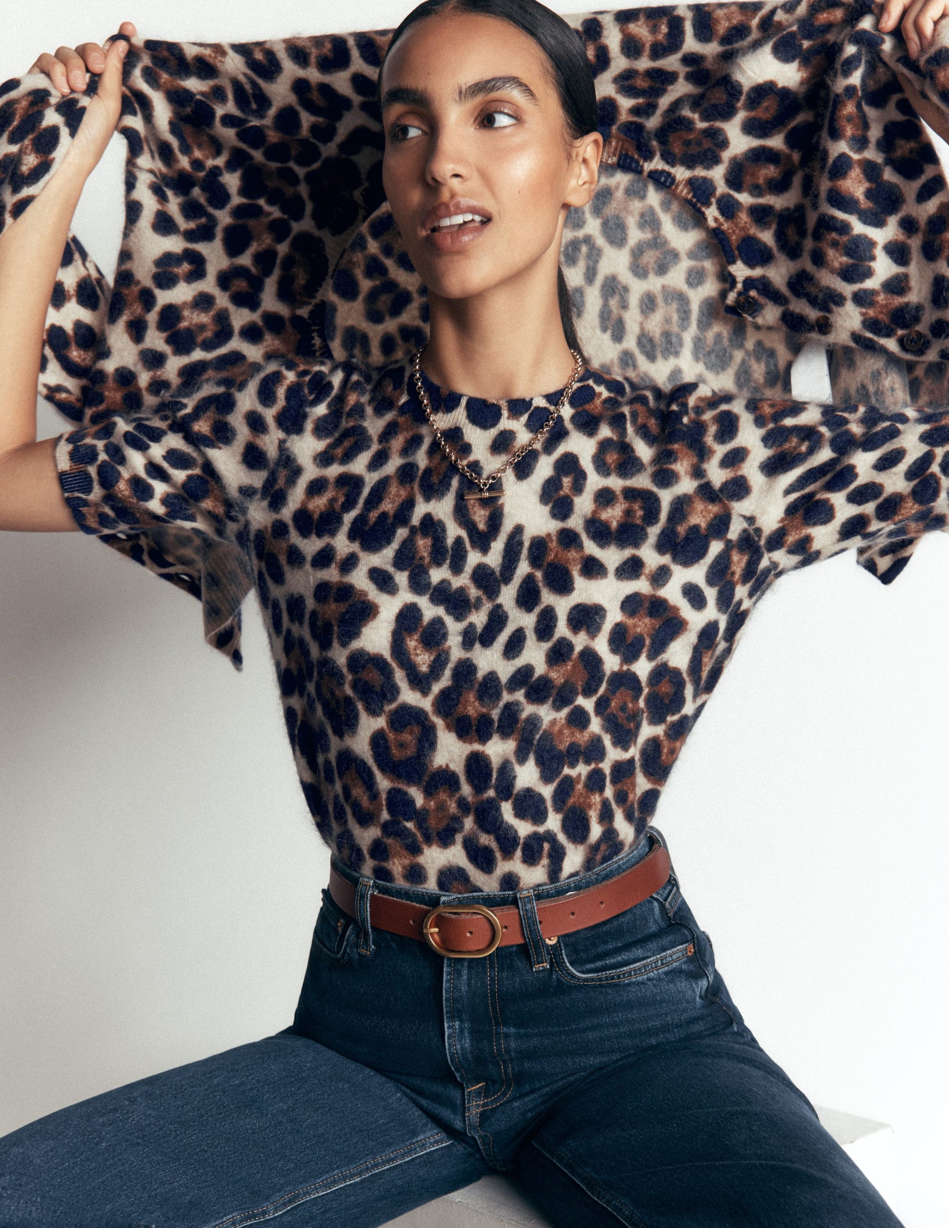 Kat Brushed Cashmere T-shirt-Camel, Leopard-1