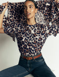 Kat Brushed Cashmere T-shirt-Camel, Leopard