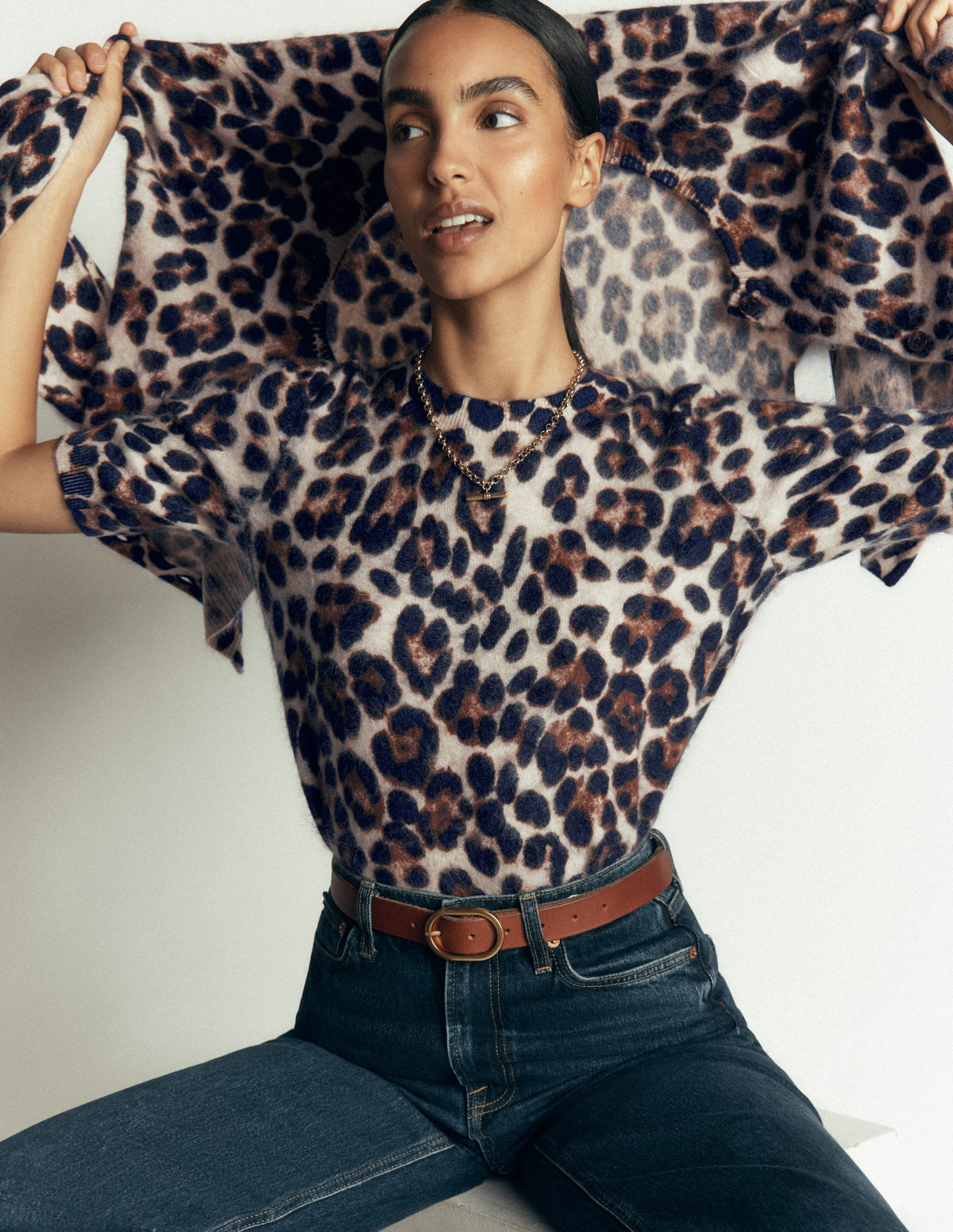 Kat Brushed Cashmere T-shirt-Camel, Leopard-1