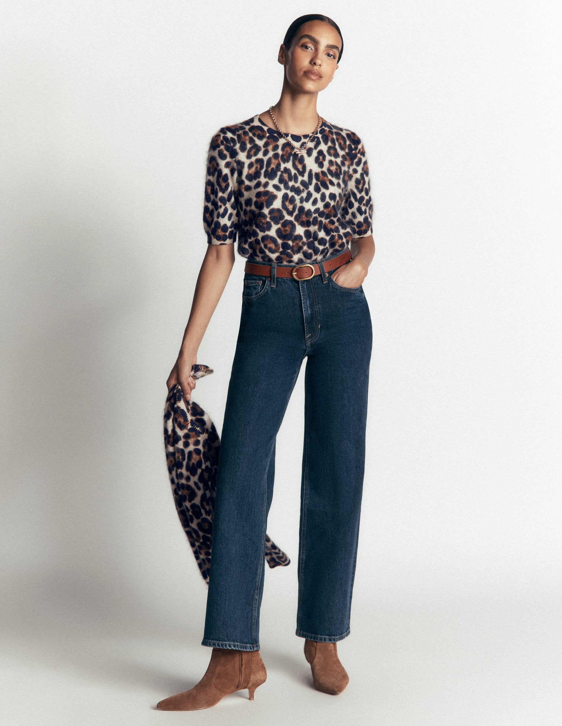 Kat Brushed Cashmere T-shirt-Camel, Leopard-5