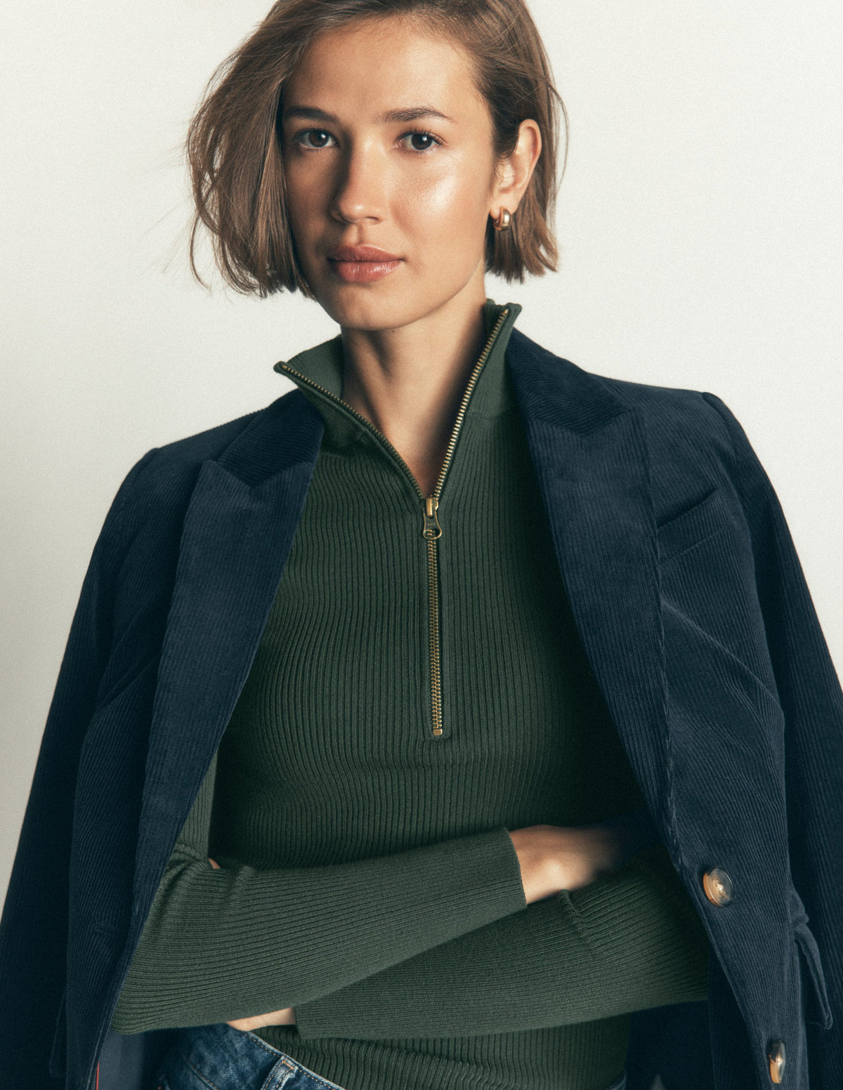 Zelda Half-Zip Ribbed Jumper-Forest Glade-2