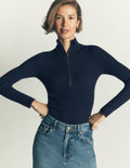 Zelda Half-Zip Ribbed Jumper-Navy