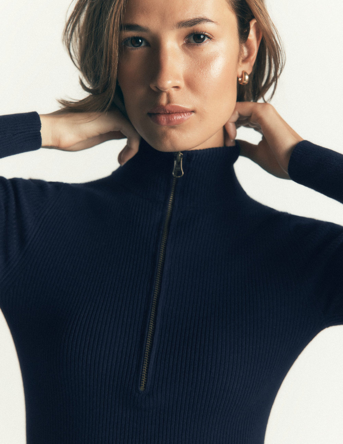 Zelda Half-Zip Ribbed Jumper-Navy-2