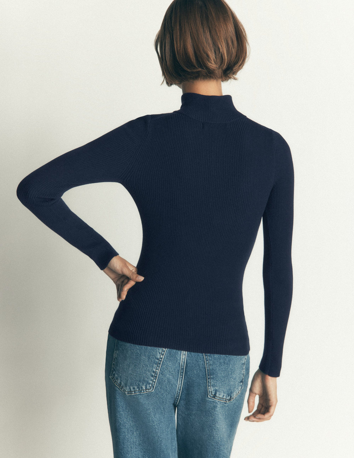 Zelda Half-Zip Ribbed Jumper-Navy-3