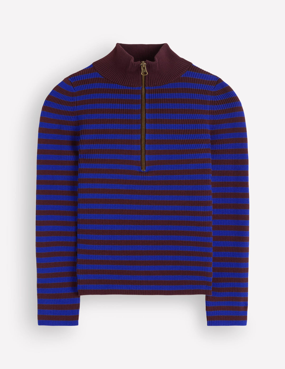 Zelda Half-Zip Ribbed Jumper-Bright Blue, Chestnut Stripe-6