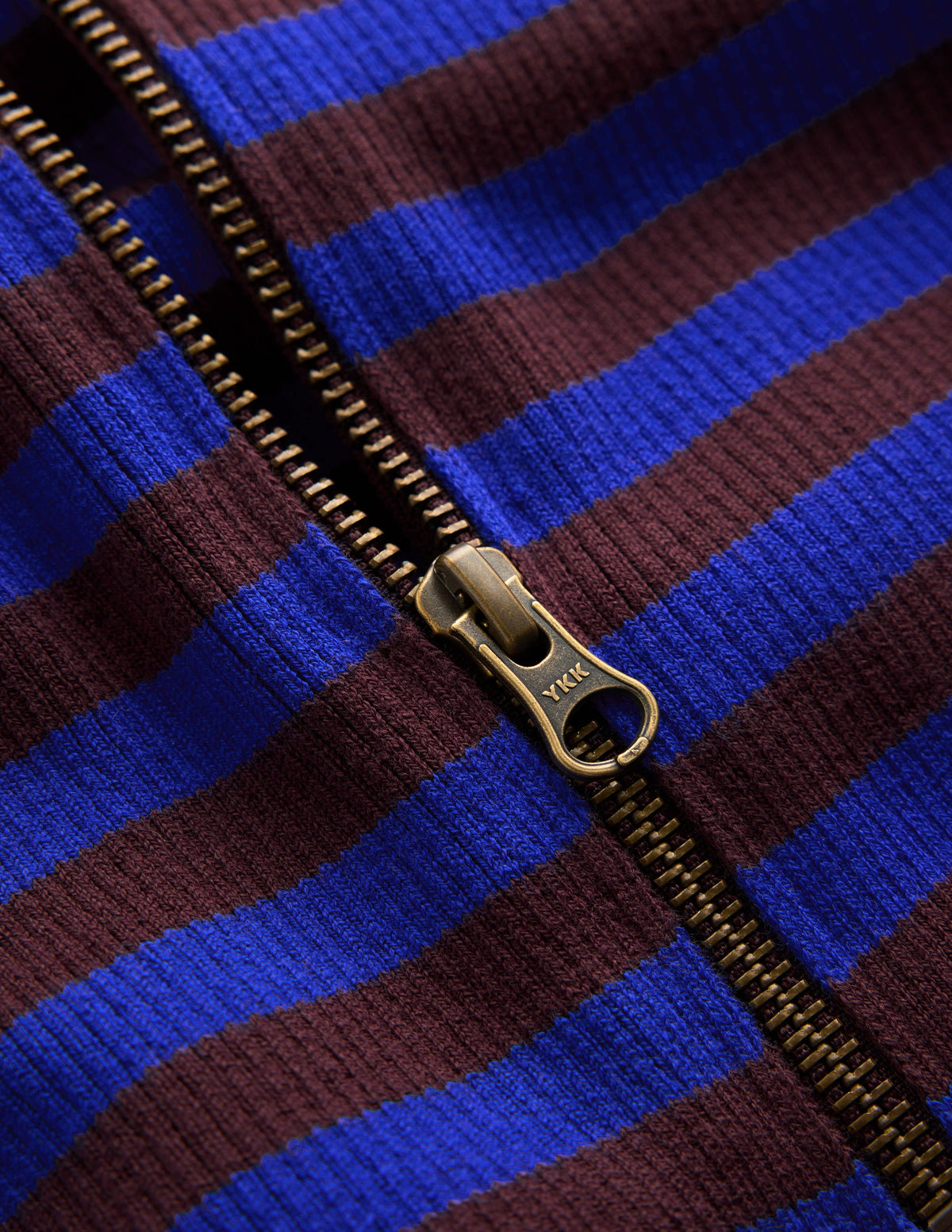 Zelda Half-Zip Ribbed Jumper-Bright Blue, Chestnut Stripe - Image 7