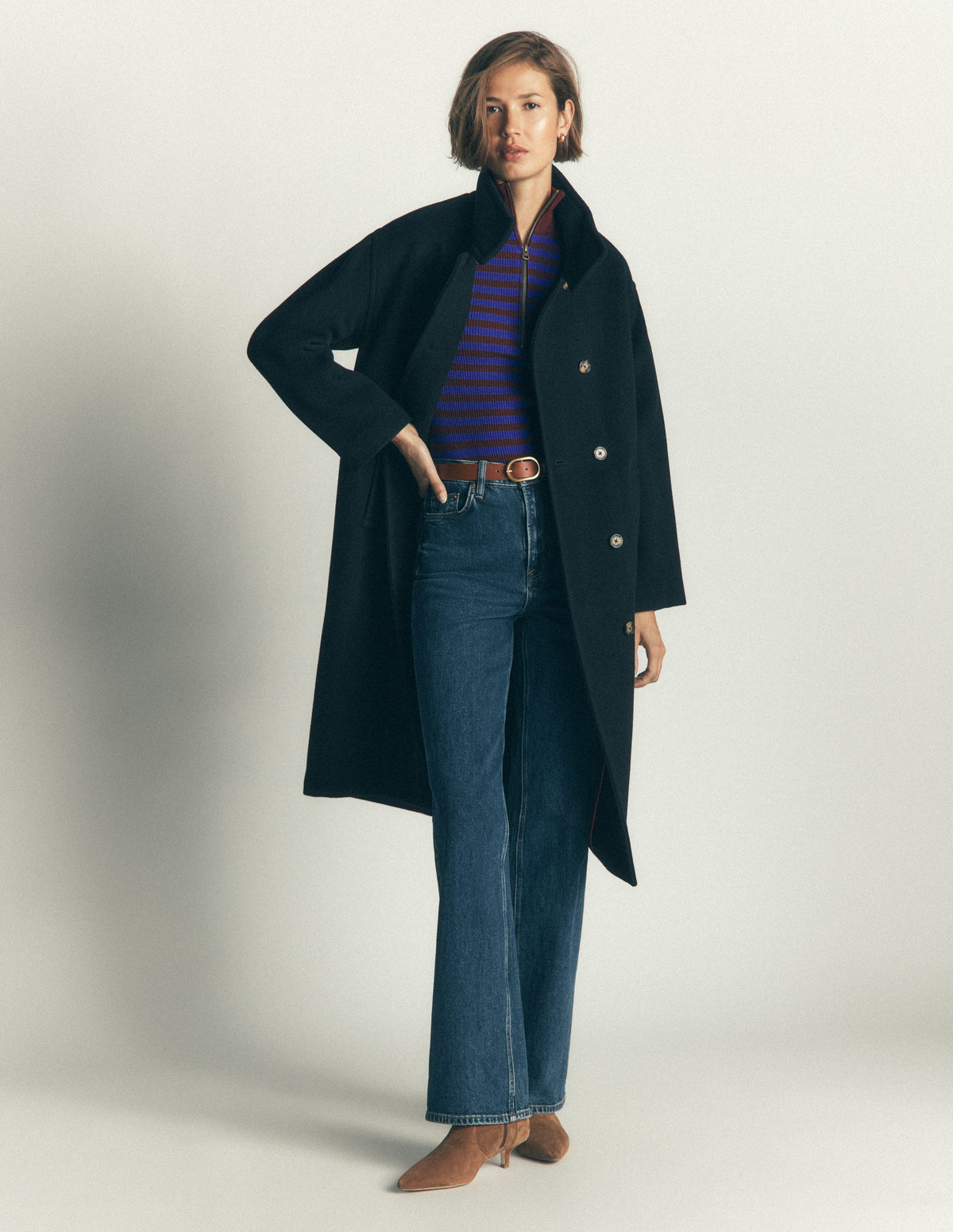 Zelda Half-Zip Ribbed Jumper-Bright Blue, Chestnut Stripe - Image 5