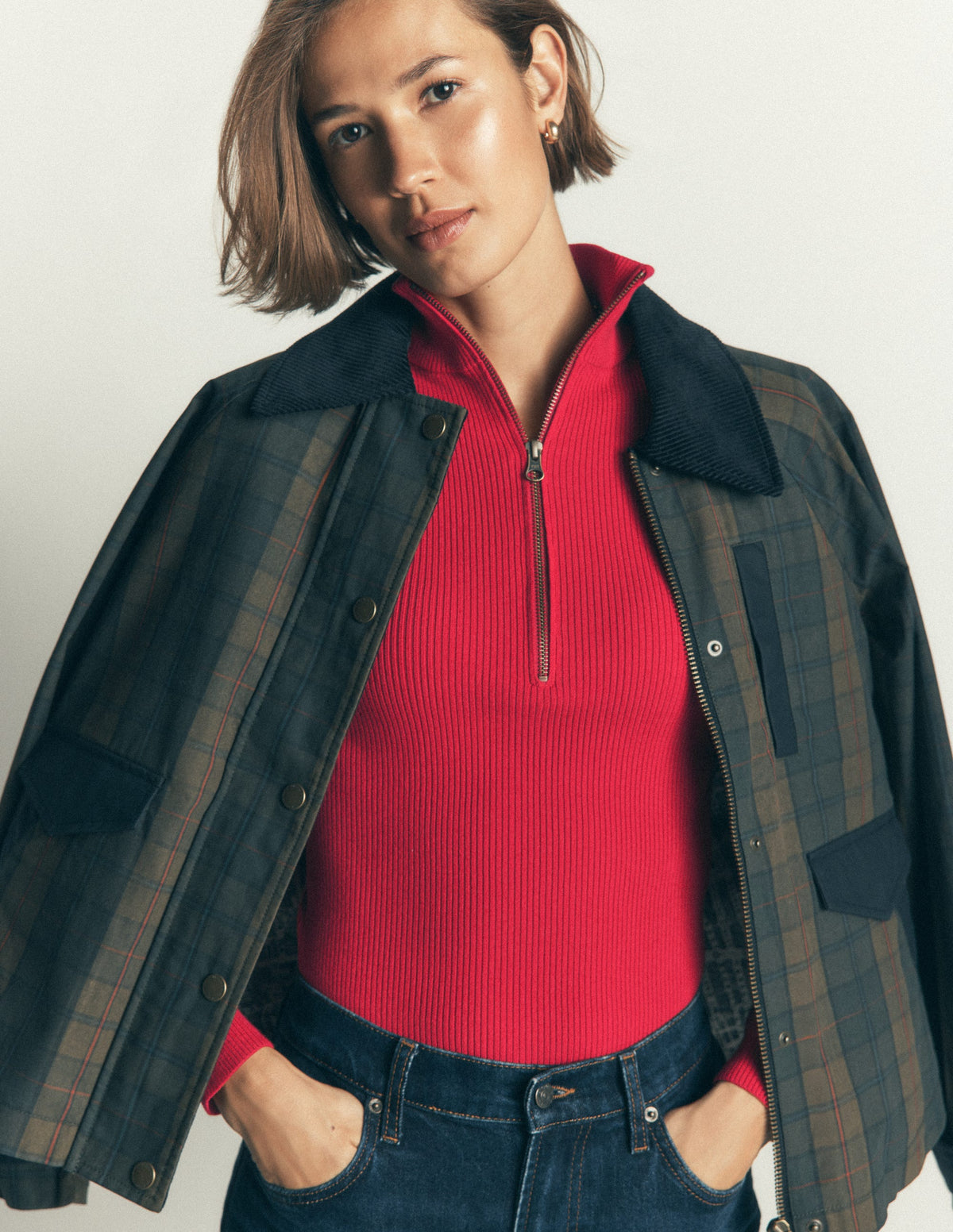 Zelda Half-Zip Ribbed Jumper-Merida Red-2