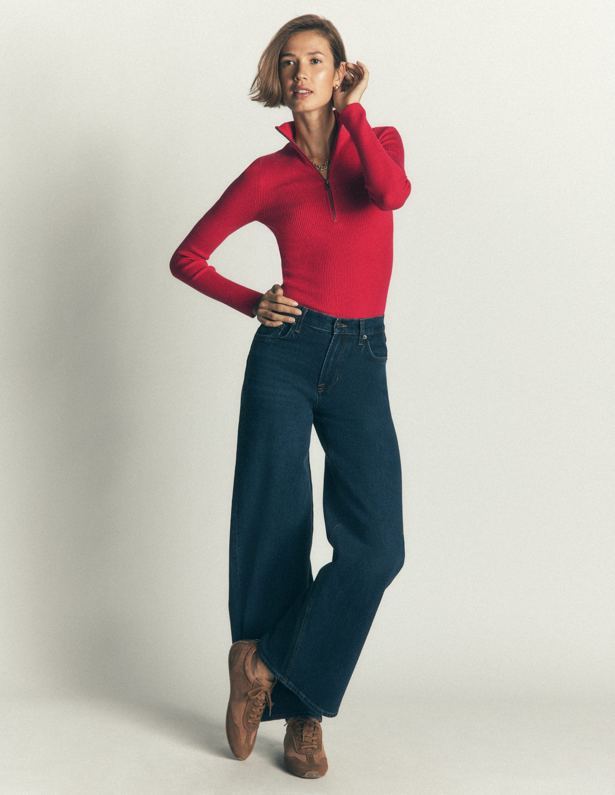 Zelda Half-Zip Ribbed Jumper-Merida Red-4