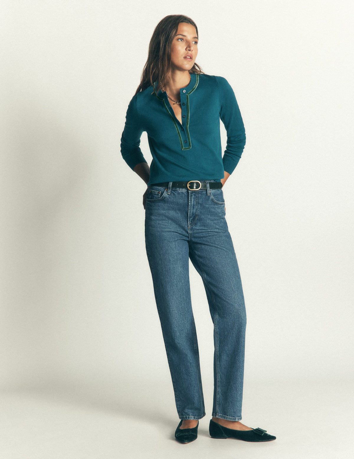 Violet Velvet Trim Henley-ink blue-4