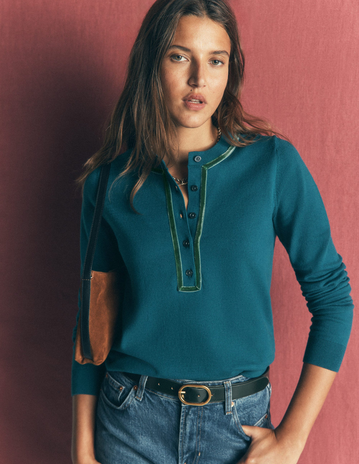 Violet Velvet Trim Henley-ink blue-5