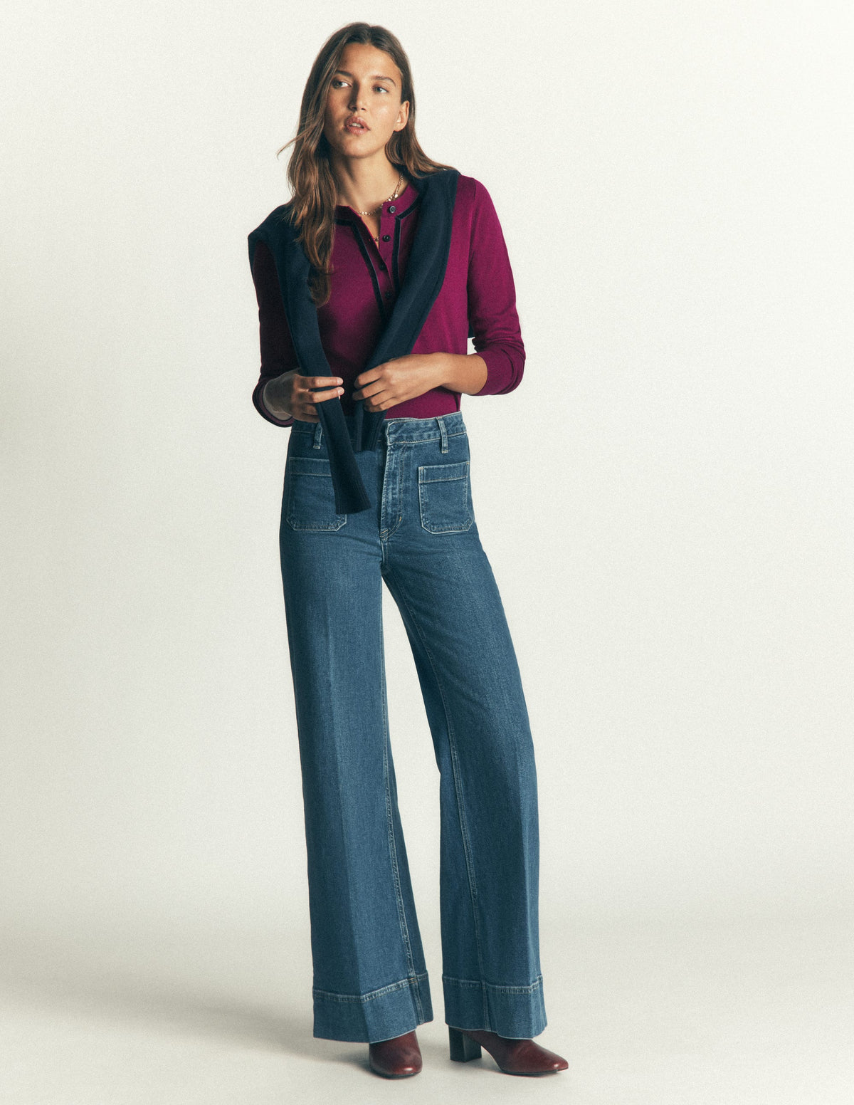 Violet Velvet Trim Henley-Purple-4