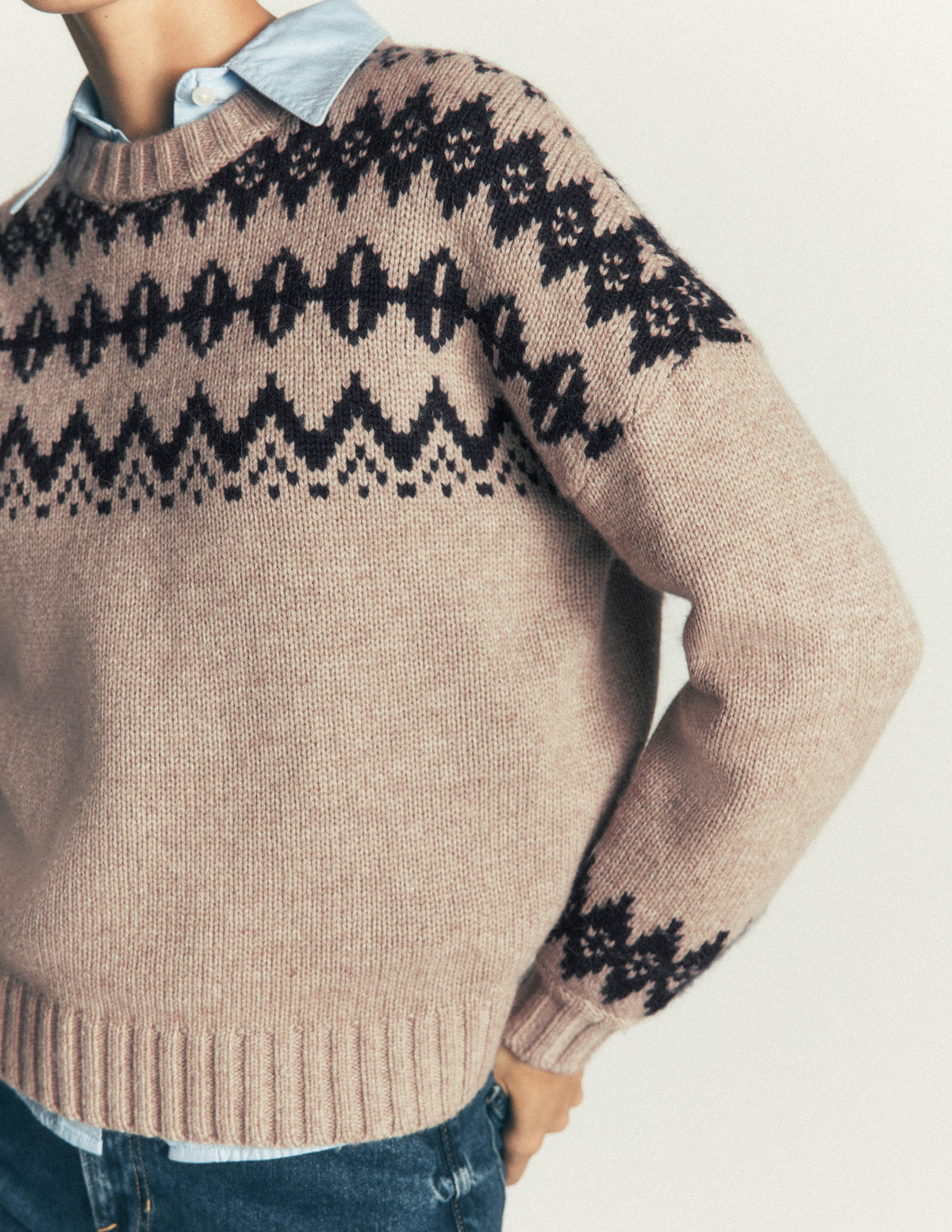 Chunky Fair Isle Jumper-Chinchilla Melange, Fair Isle - Image 2