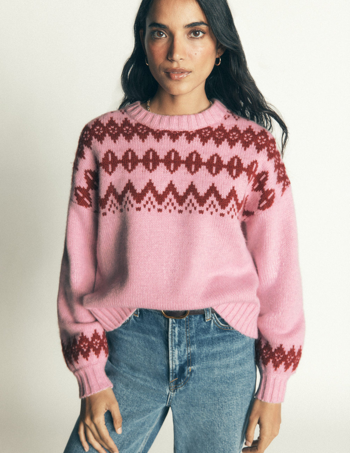 Chunky Fair Isle Jumper-Spring Blossom Pink, Fair Isle - Image 4