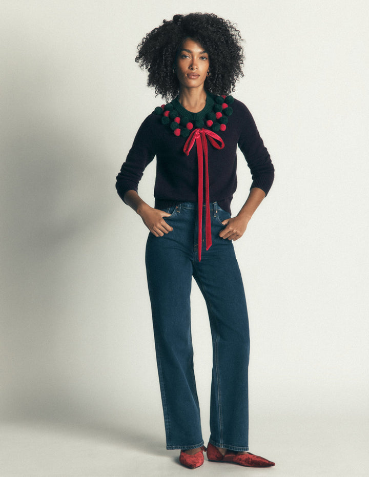Mae Novelty Jumper-Navy Wreath