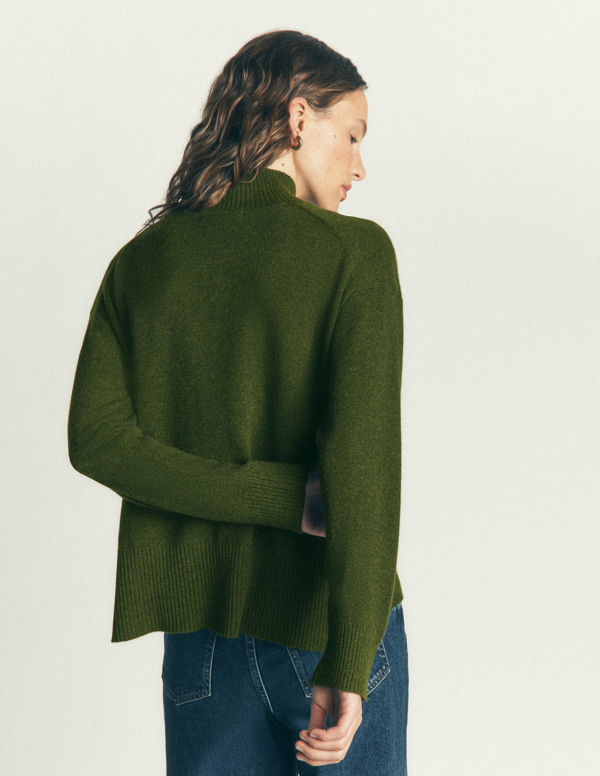 Fay High Neck Cashmere Jumper-Kale Leaf Melange - Image 3