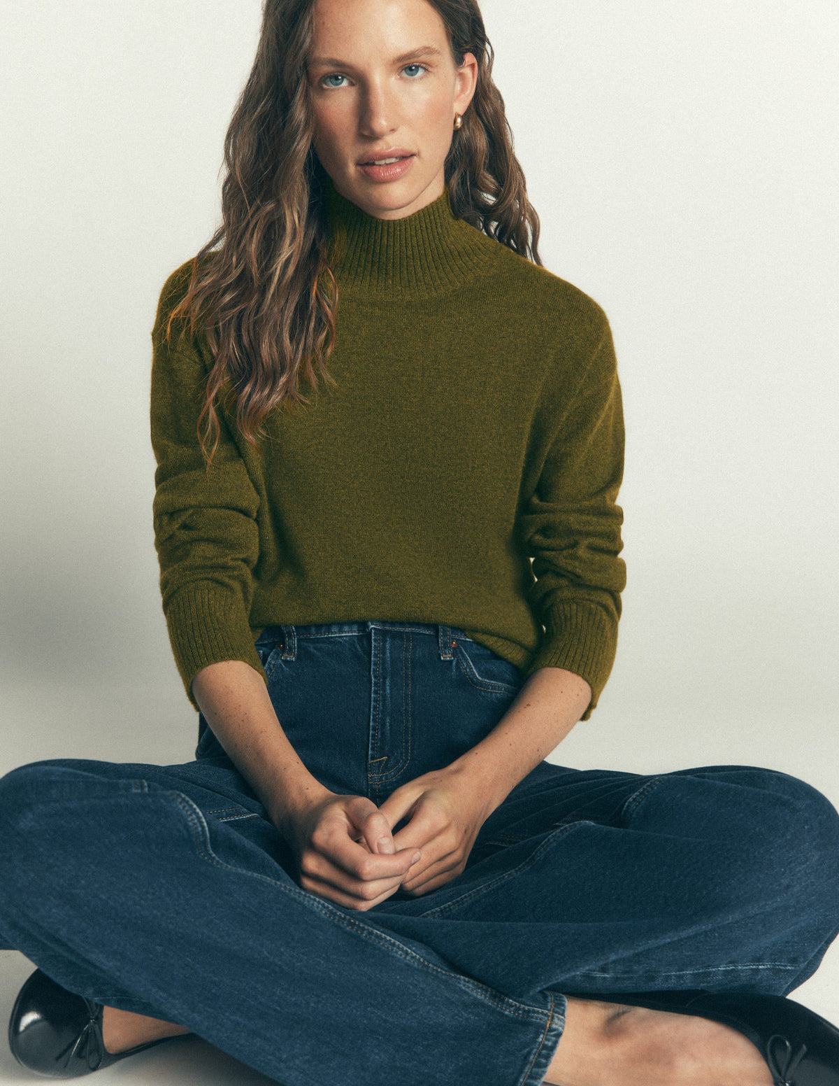 Marta Longline Merino Jumper-Ochre Green - Image 2
