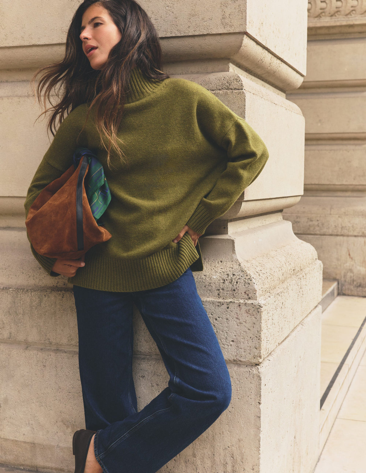 Marta Longline Merino Jumper-Ochre Green-1