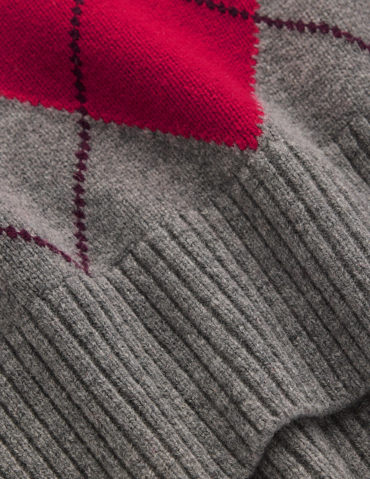 Marta Longline Merino Jumper-Grey, Red, Pink Argyle - Image 7