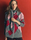 Marta Longline Merino Jumper-Grey, Red, Pink Argyle