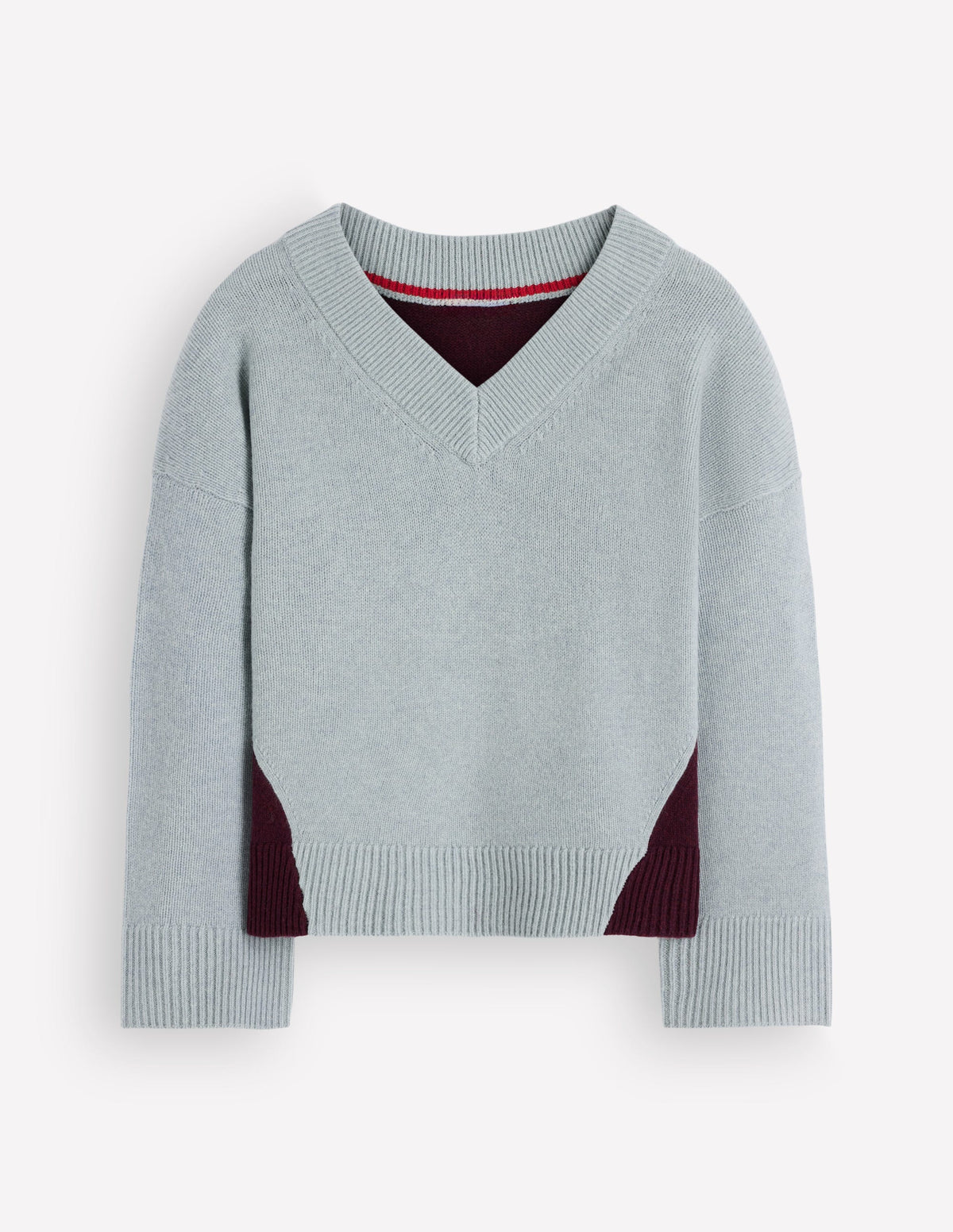 Marta Merino V Neck Jumper-Seamist Blue Colour Block - Image 5