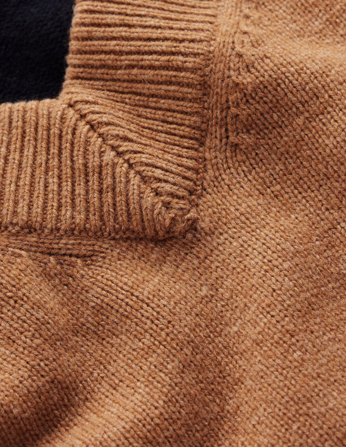 Marta Merino V Neck Jumper-Camel, Navy Colour Block - Image 6
