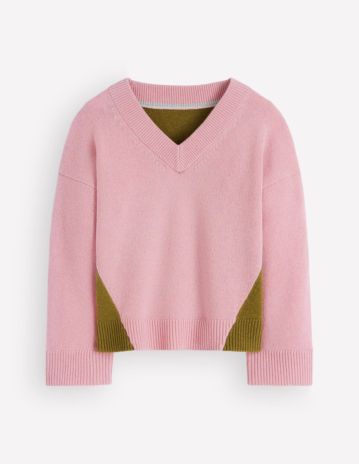 Marta Merino V Neck Jumper-Blush, Green Colour Block-7