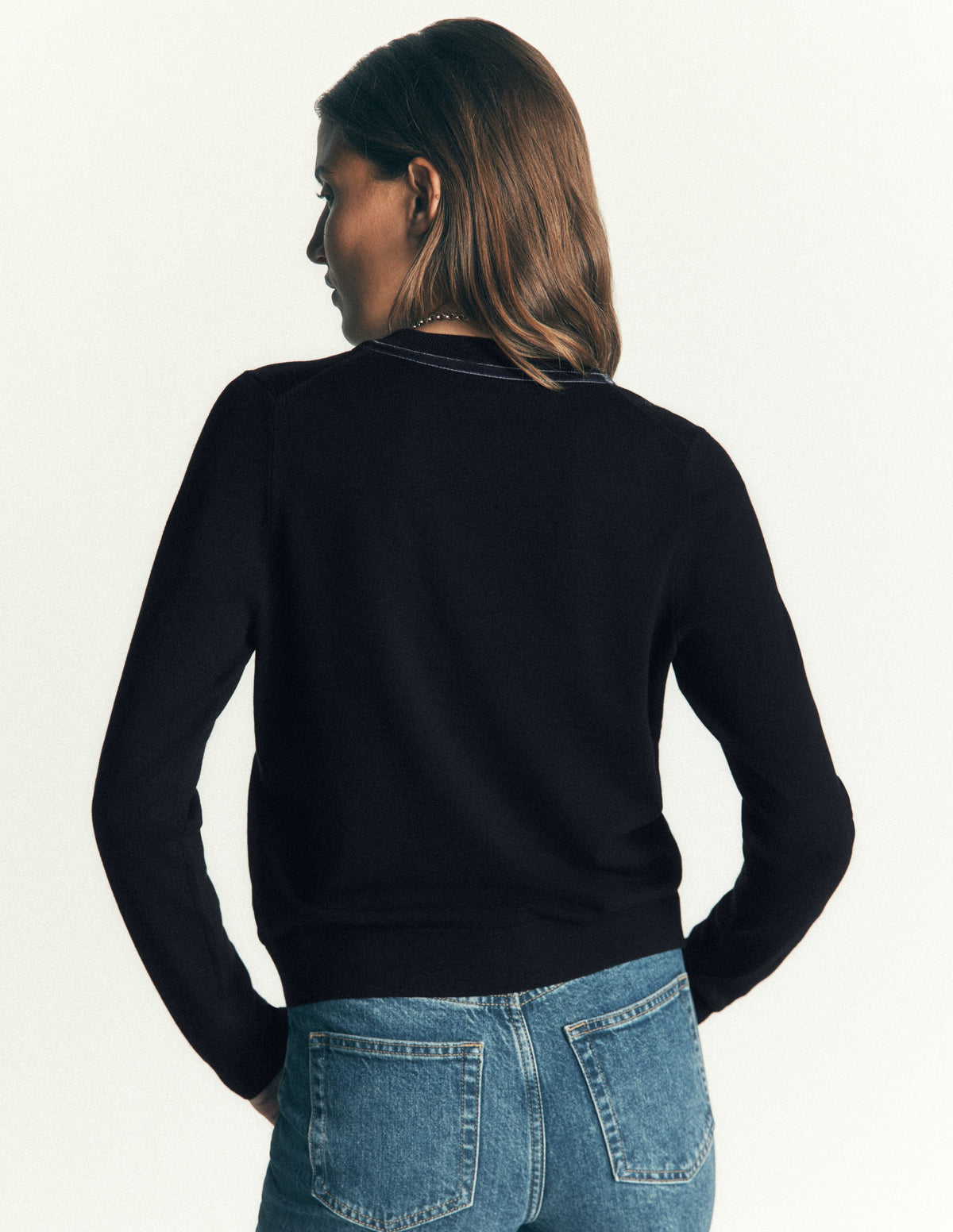 Violet Velvet Trim Cardigan-Black - Image 3