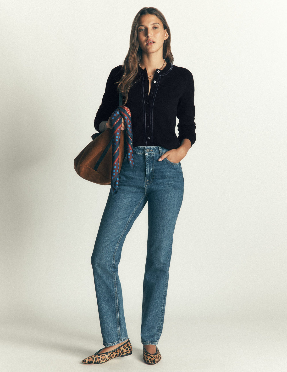 Violet Velvet Trim Cardigan-Black - Image 4