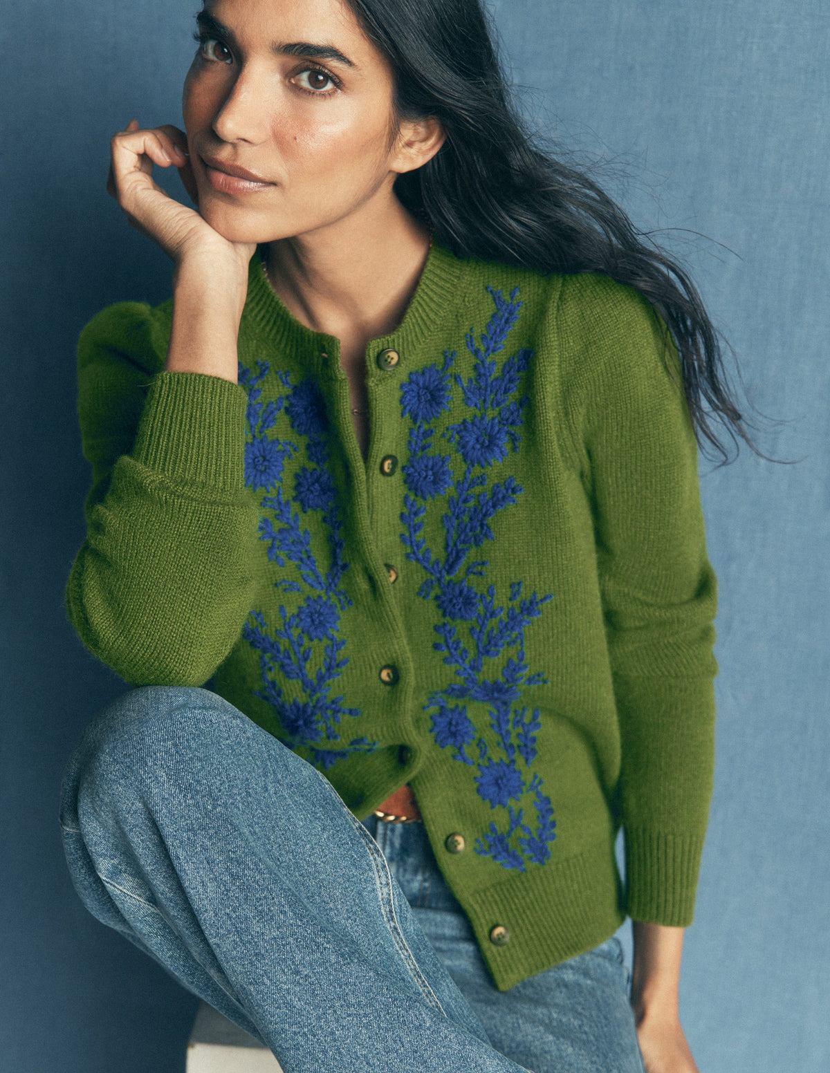 Embroidered Knitted Cardigan-Chive - Image 2
