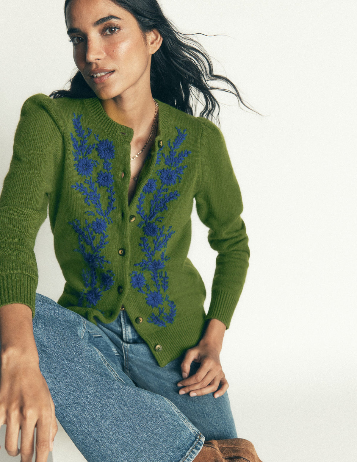 Embroidered Knitted Cardigan-Chive - Image 6
