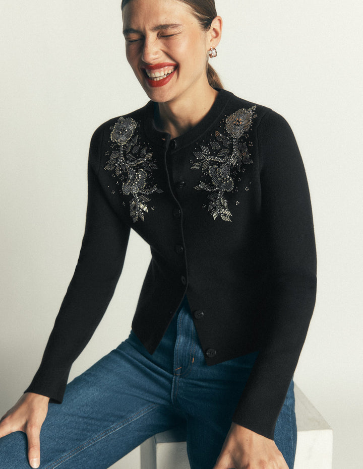 Embellished Knitted Jacket-Black