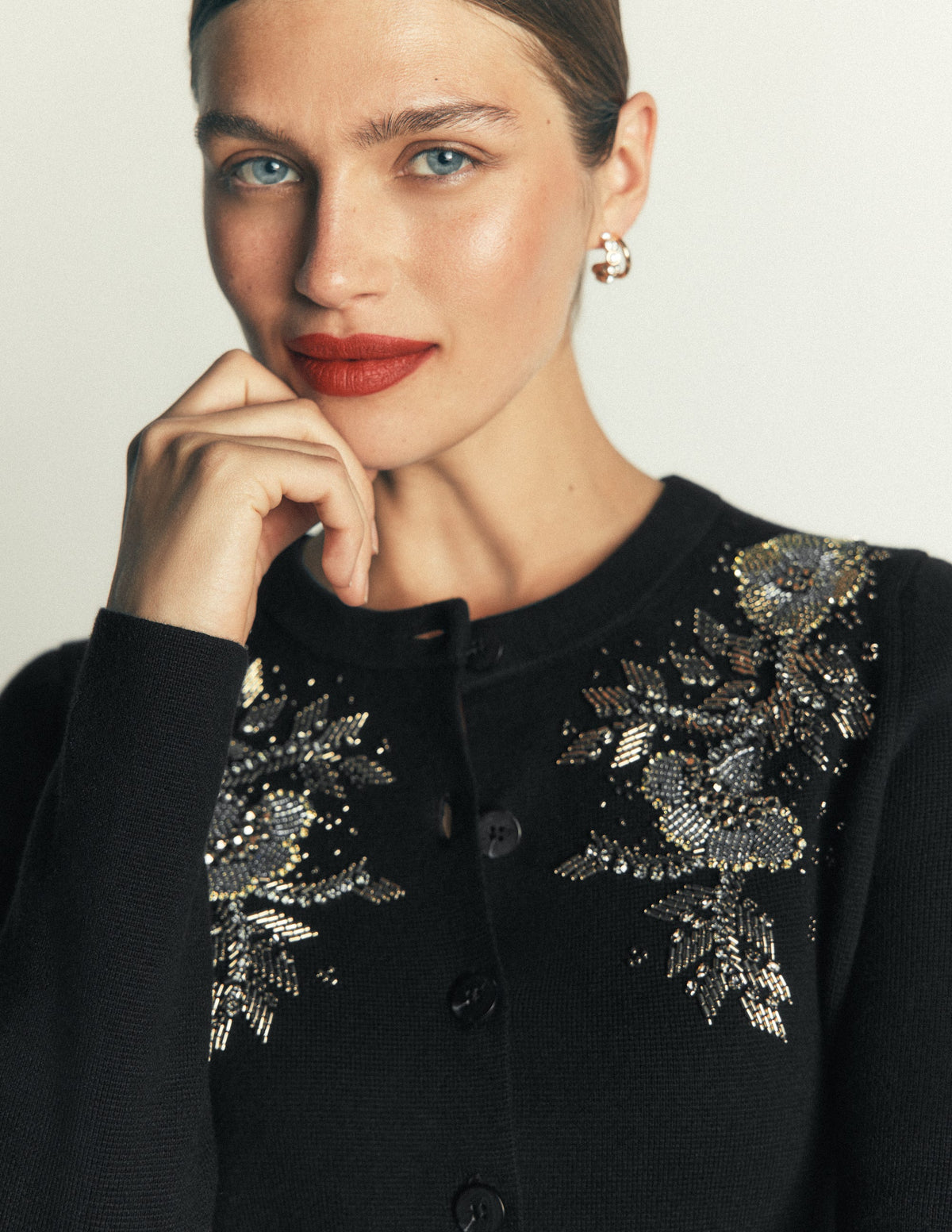 Embellished Knitted Jacket-Black - Image 2