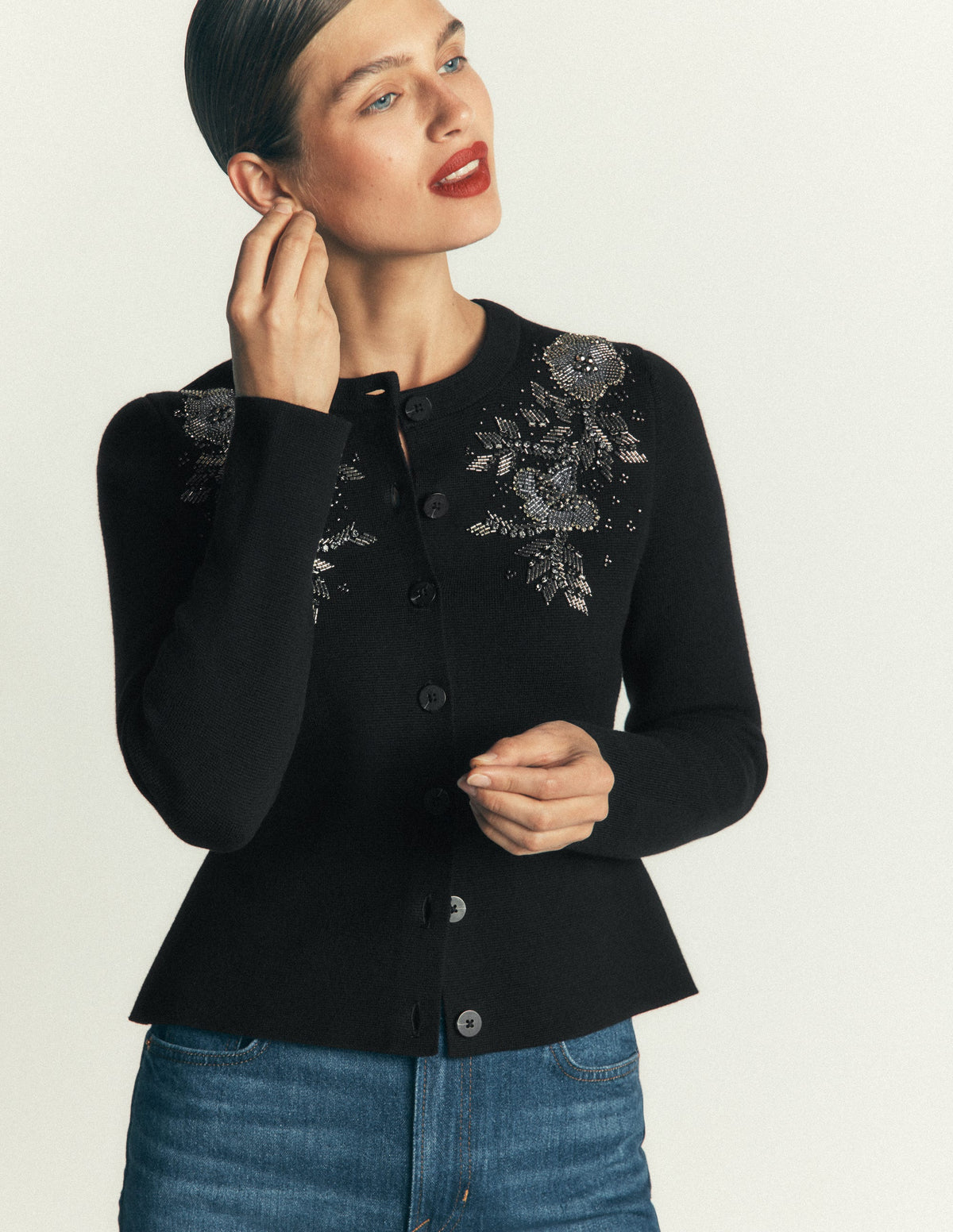 Embellished Knitted Jacket-Black-4