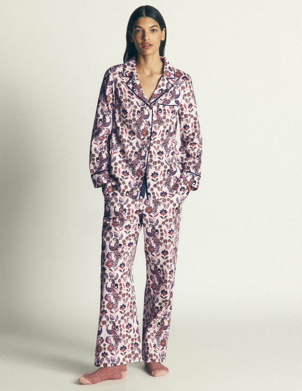 Cotton Pyjama Trousers-White Peacock - Image 1