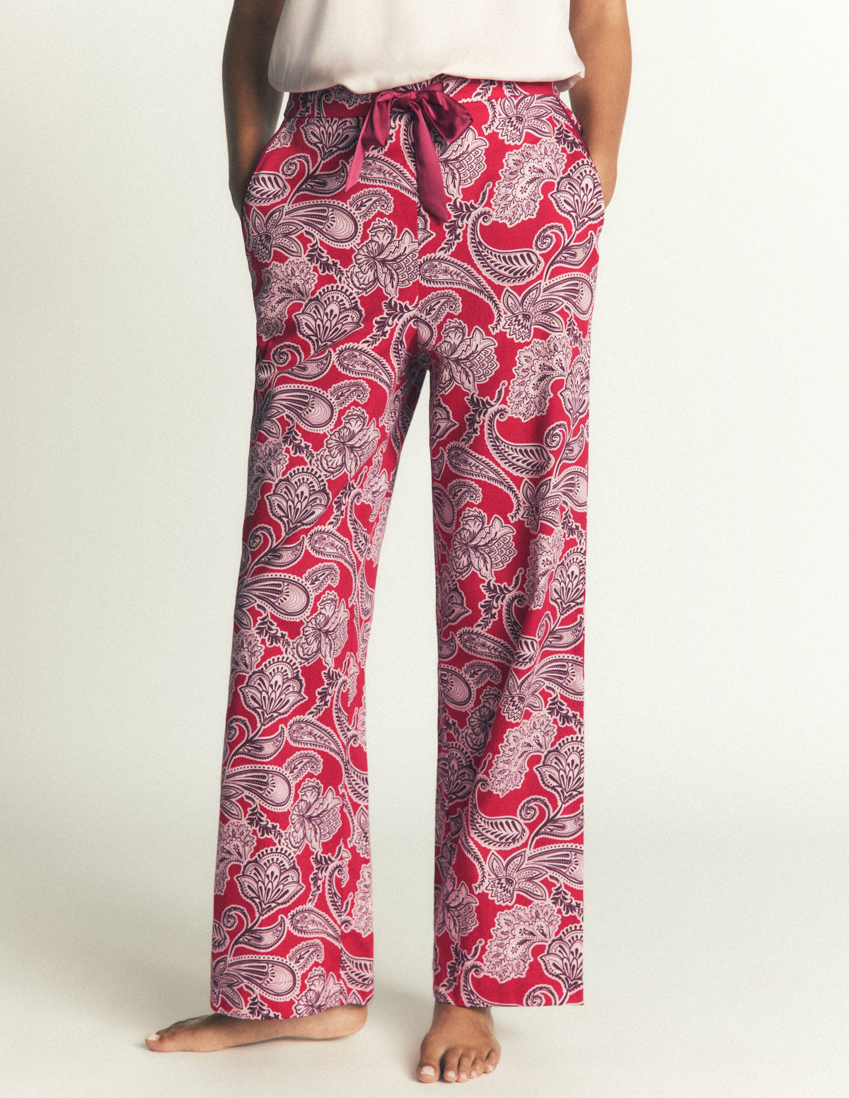 Cotton Pyjama Trousers-Red Floral-4