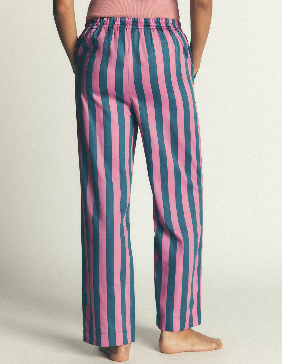 Cotton Pyjama Trousers-Pink And Blue Stripe - Image 3