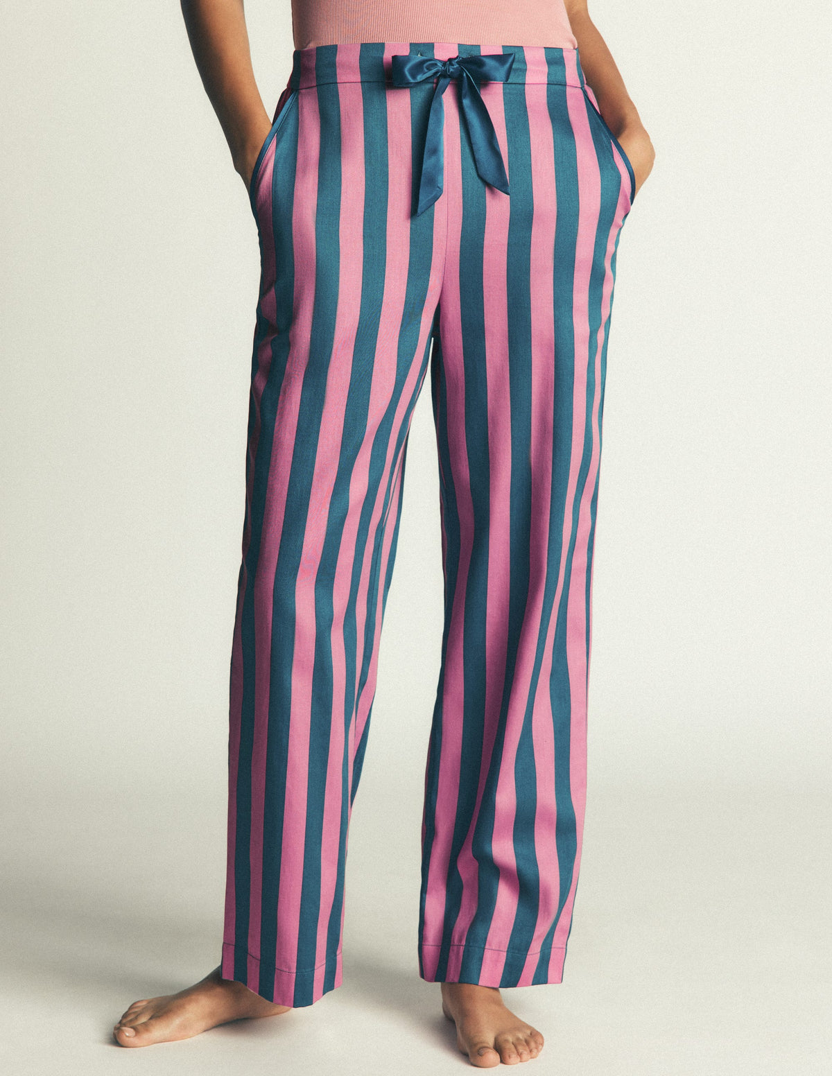 Cotton Pyjama Trousers-Pink And Blue Stripe-4