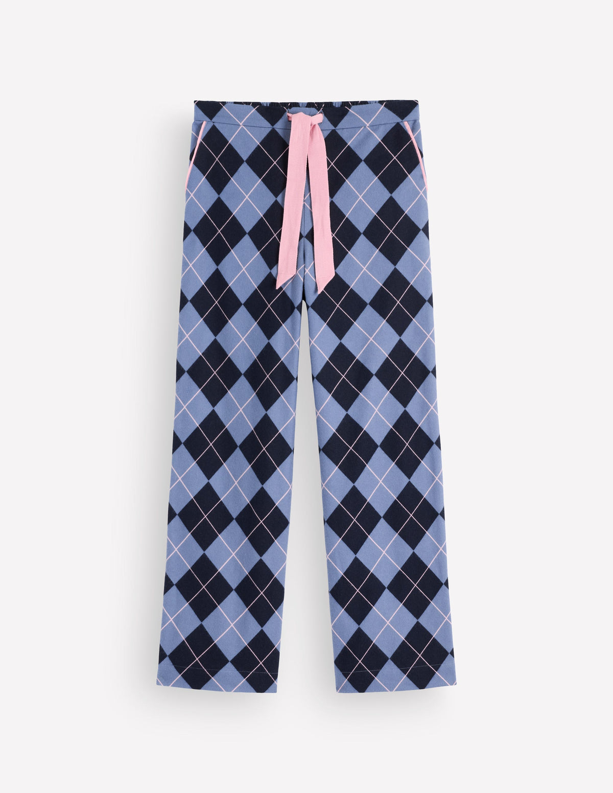 Brushed Cotton Pyjama Trousers-Light Blue and Navy Argyle-6