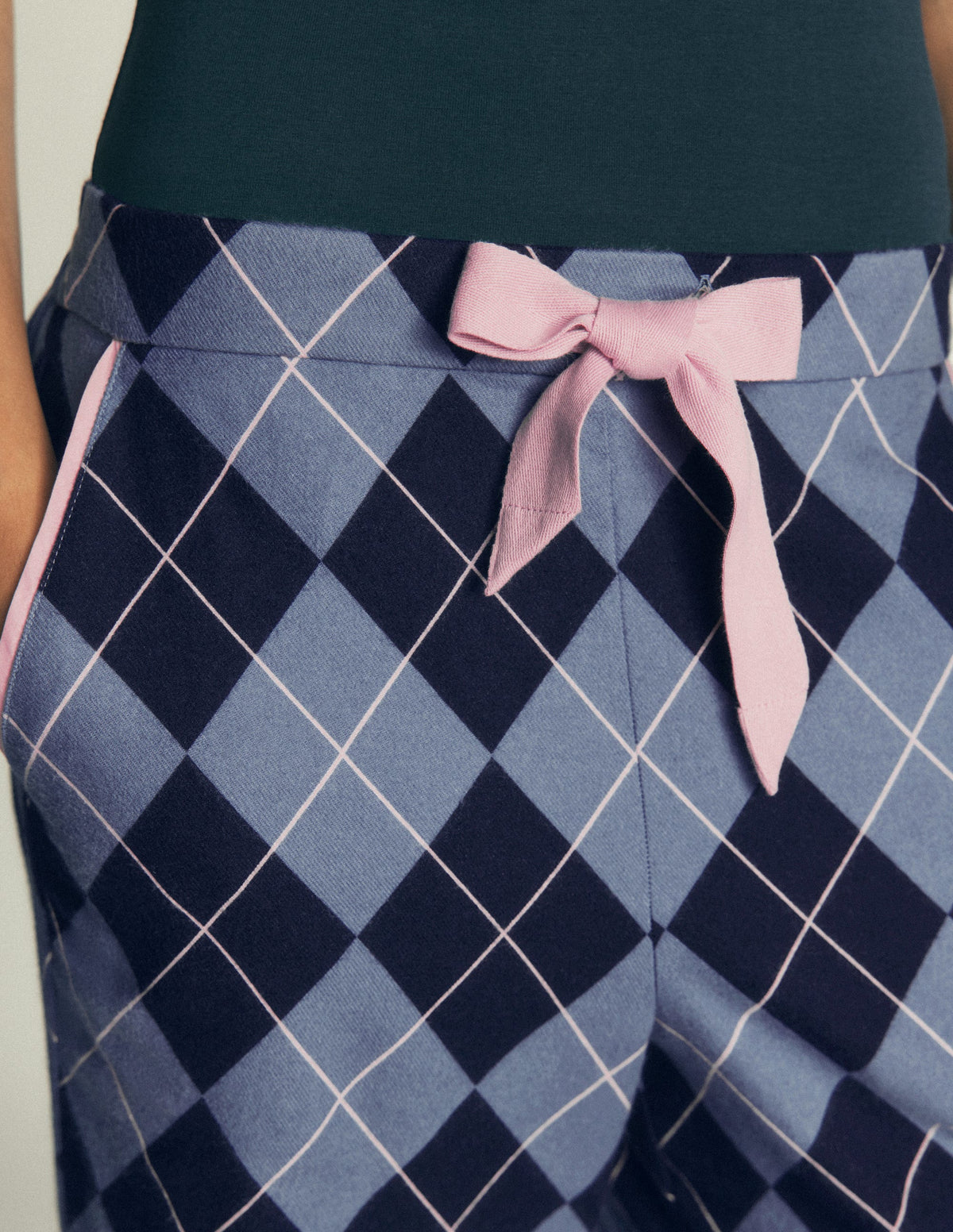 Brushed Cotton Pyjama Trousers-Light Blue and Navy Argyle-2