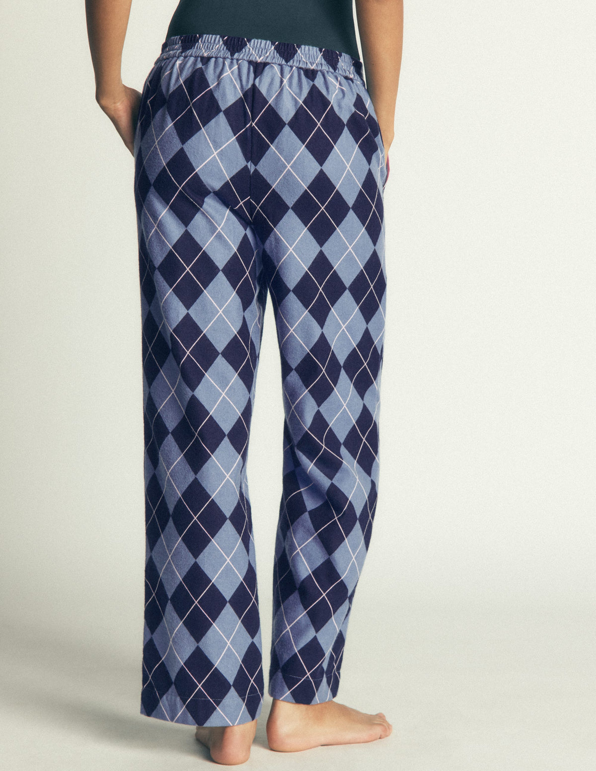 Brushed Cotton Pyjama Trousers-Light Blue and Navy Argyle - Image 3