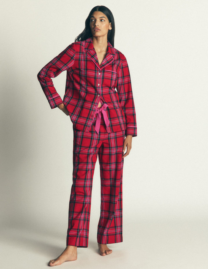 Brushed Cotton Pyjama Trousers-Red Check