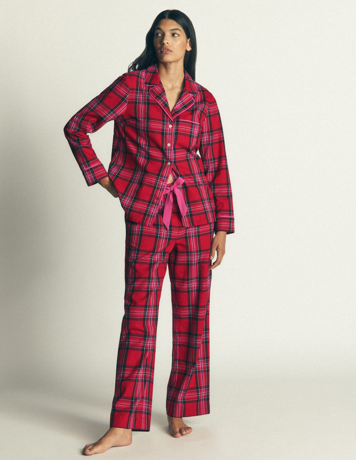 Brushed Cotton Pyjama Trousers-Red Check