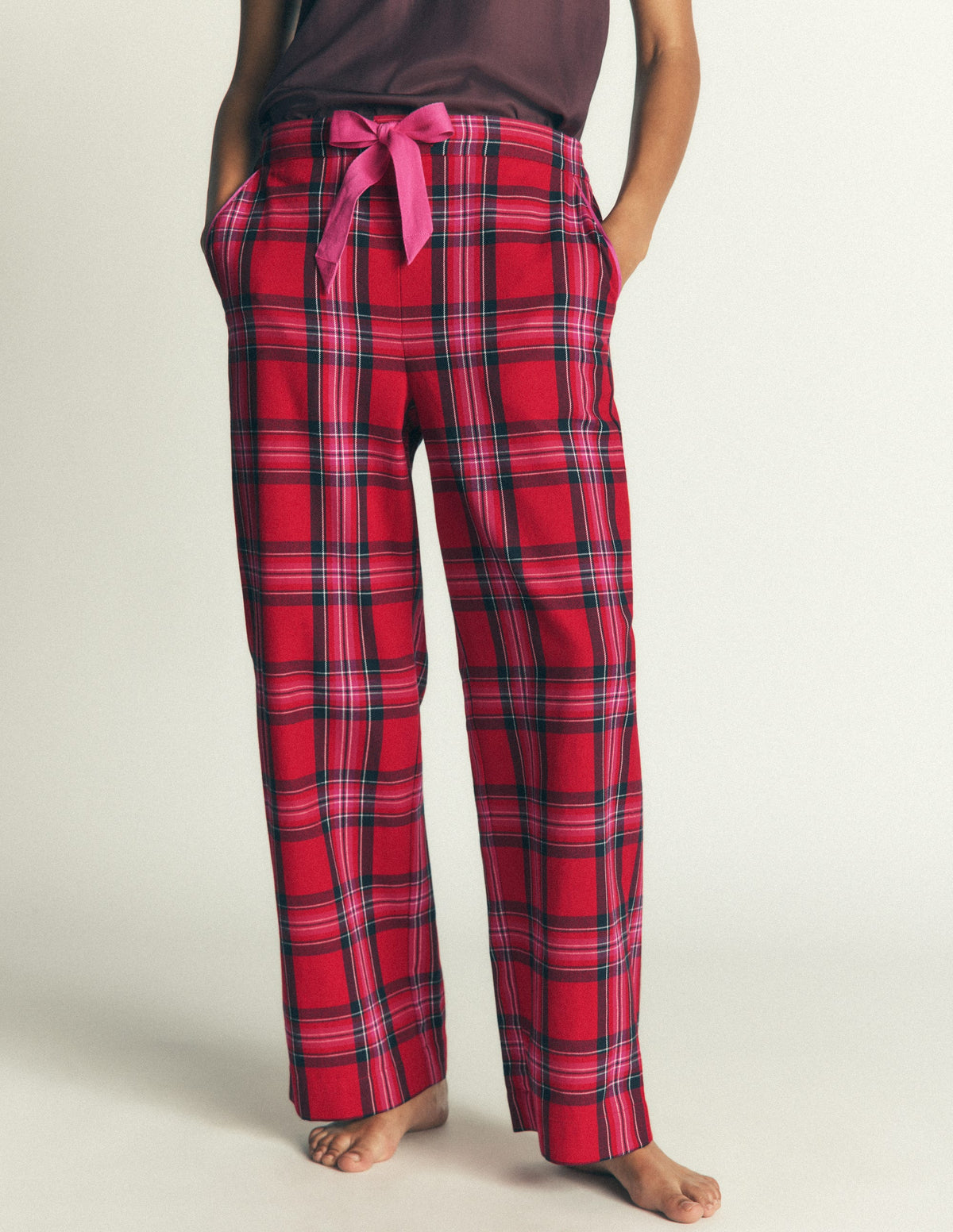 Brushed Cotton Pyjama Trousers-Red Check-4