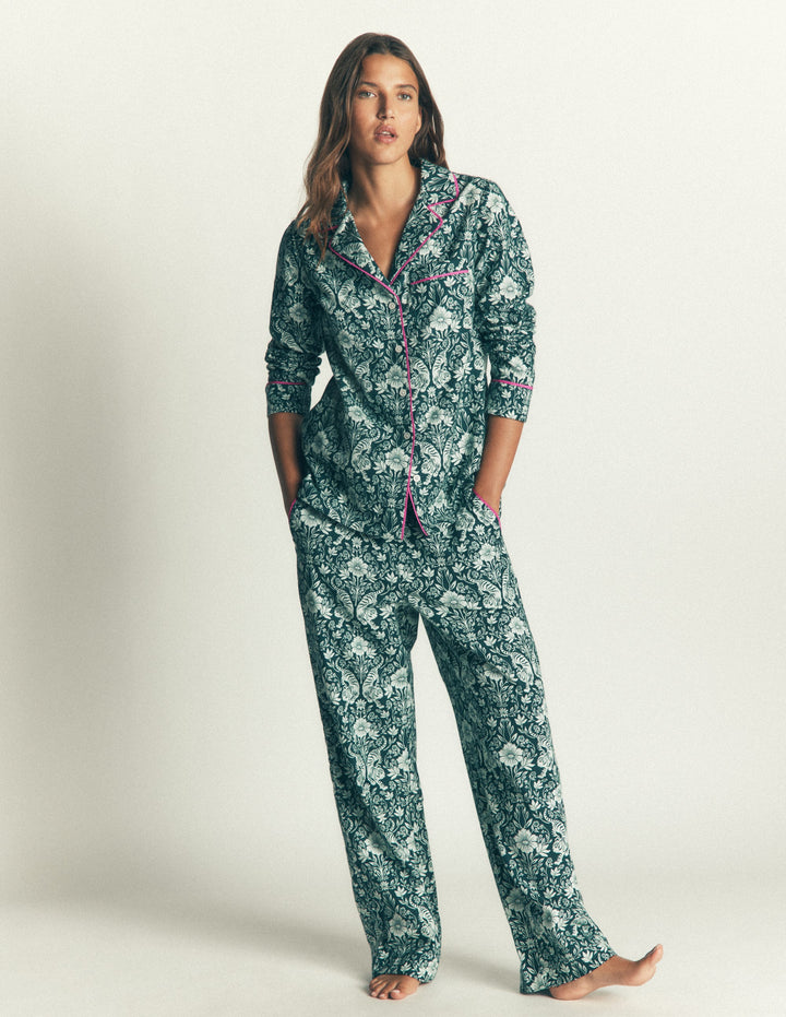 Brushed Cotton Pyjama Trousers-Emerald, Flourishing Tiger