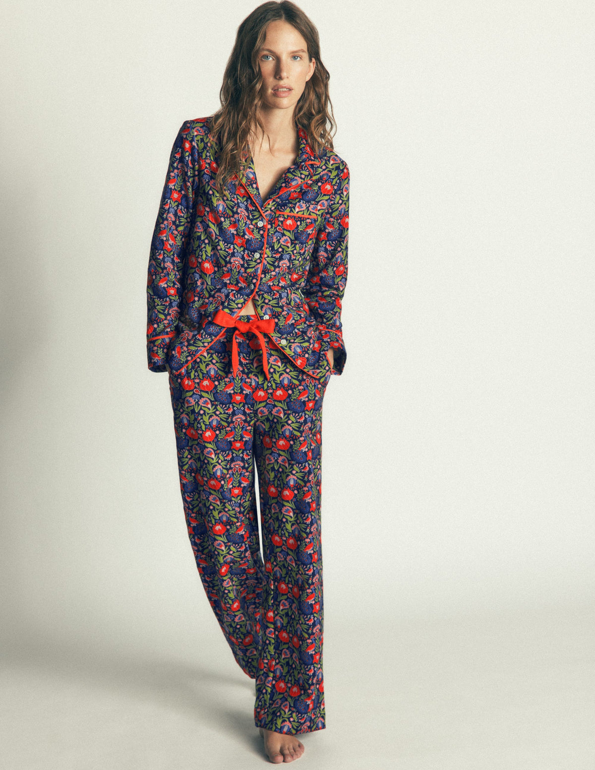Brushed Cotton Pyjama Trousers-Orange Blossom-1