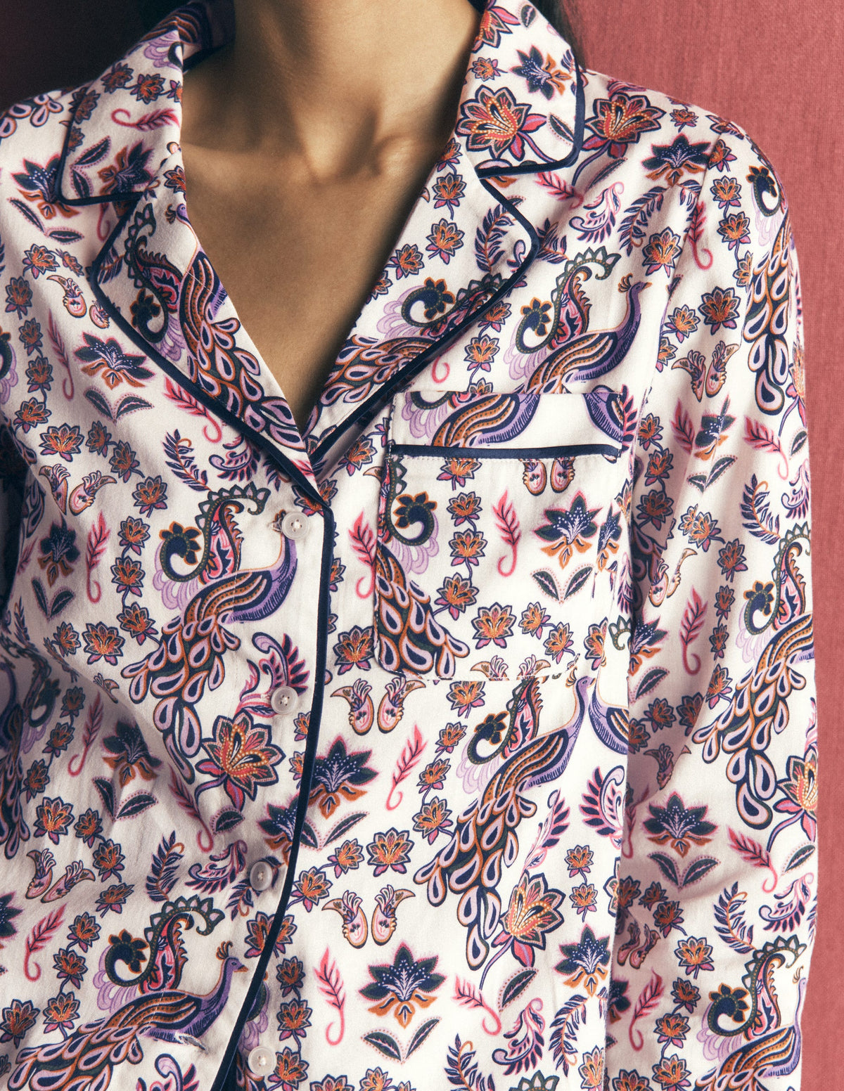 Cotton Pyjama Shirt-White Peacock - Image 2