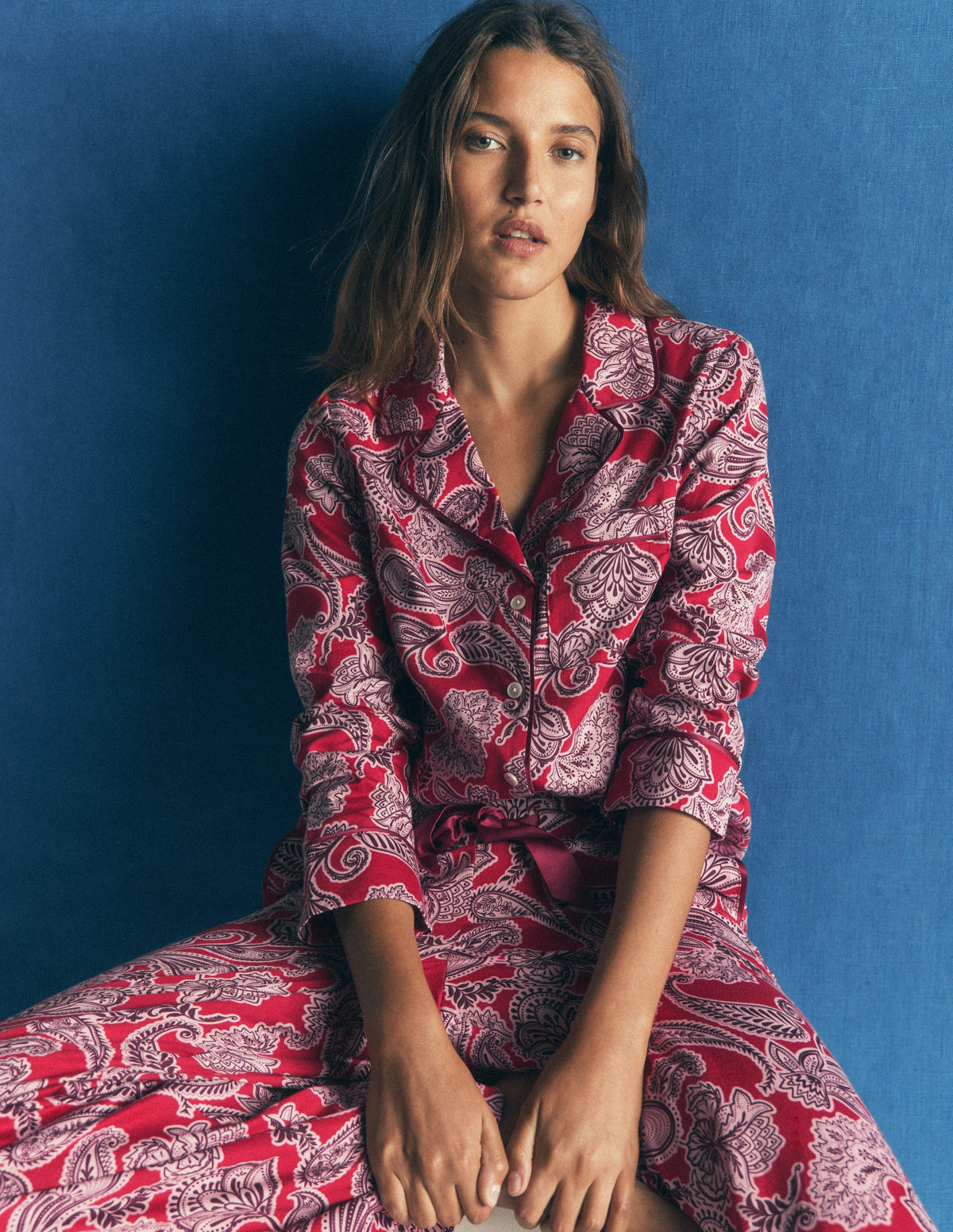 Cotton Pyjama Shirt-Red Floral - Image 1
